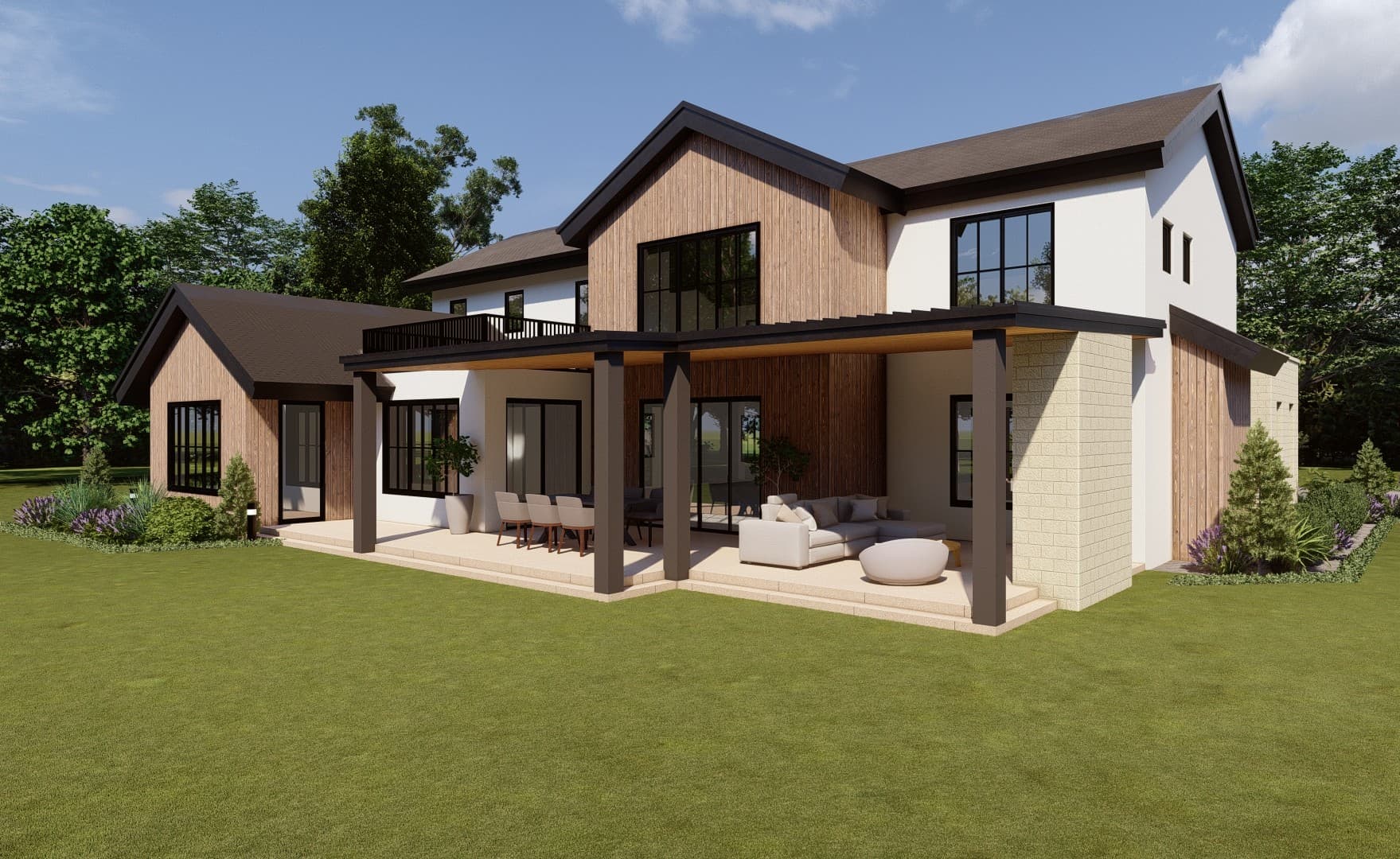 Covered rear patio rendering — 608 E Lake Dr