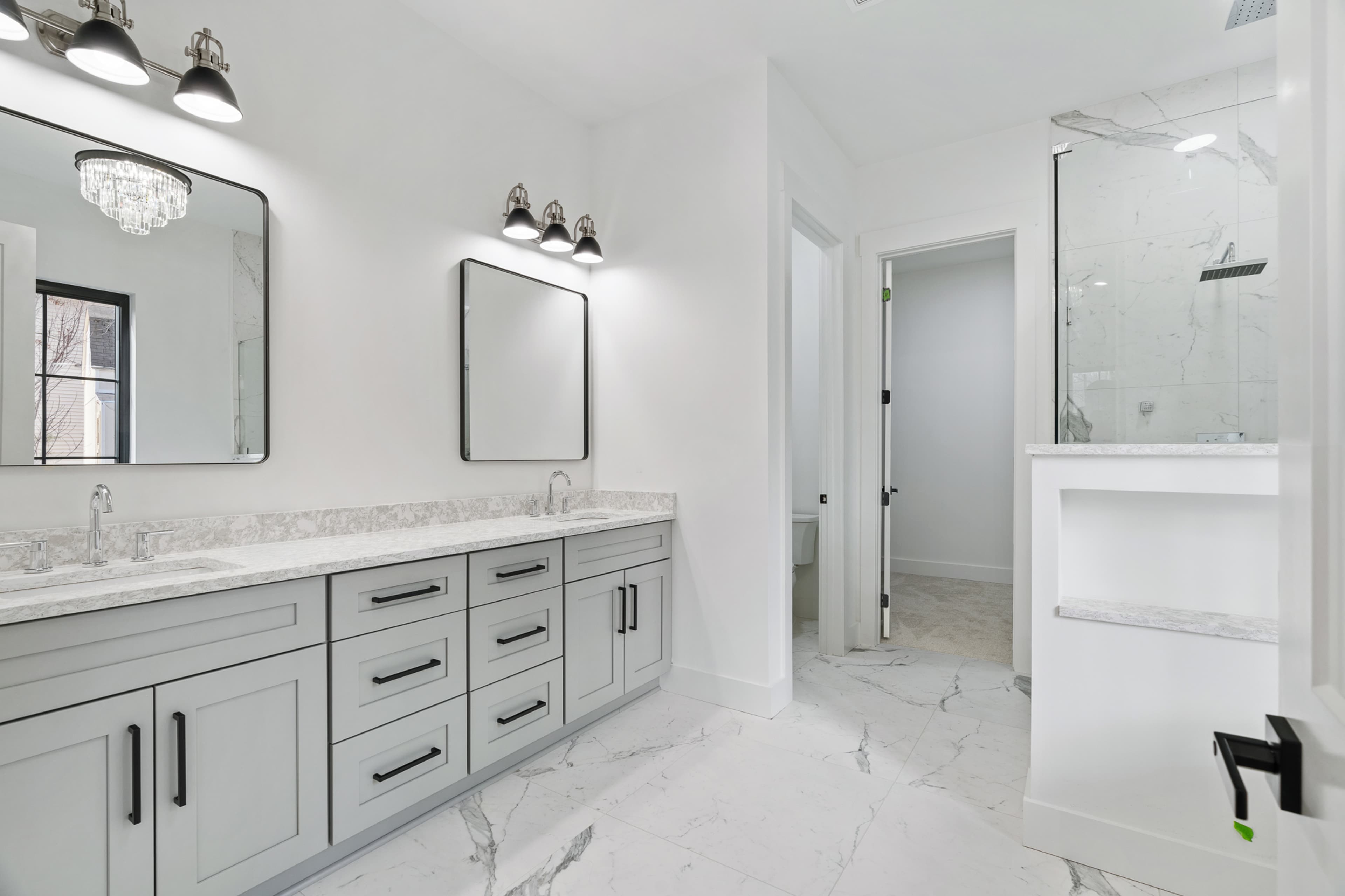 Master bath with marble finishes